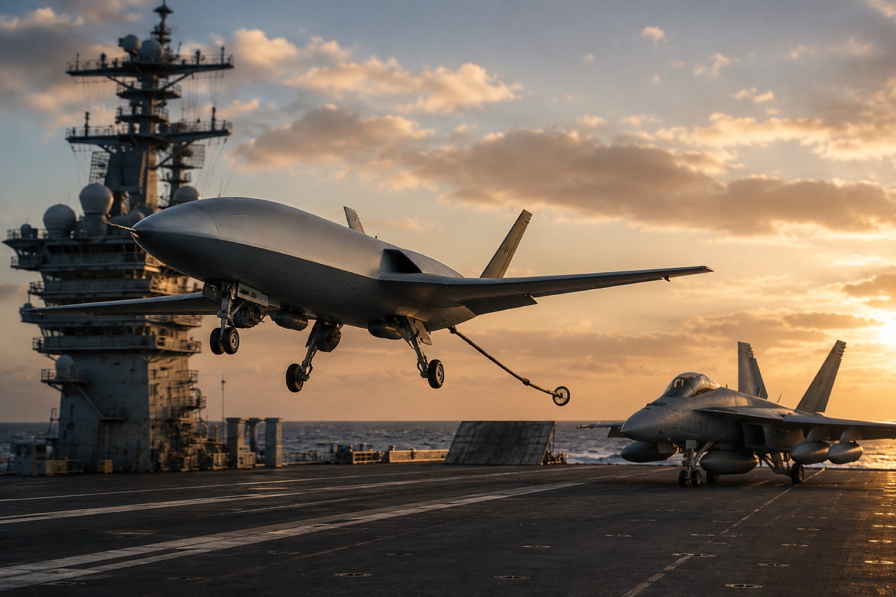 無人機從航空母艦運作的示意圖