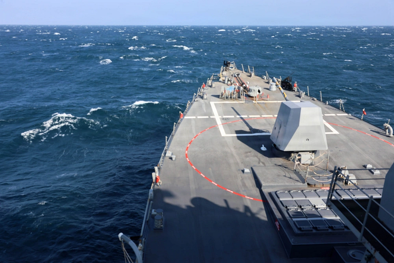 USS Roosevelt (DDG 80) transits the Bab el-Mandeb Strait in January 2026. U.S. Navy photo by Mass Communication Specialist 1st Class Indra Beaufort.