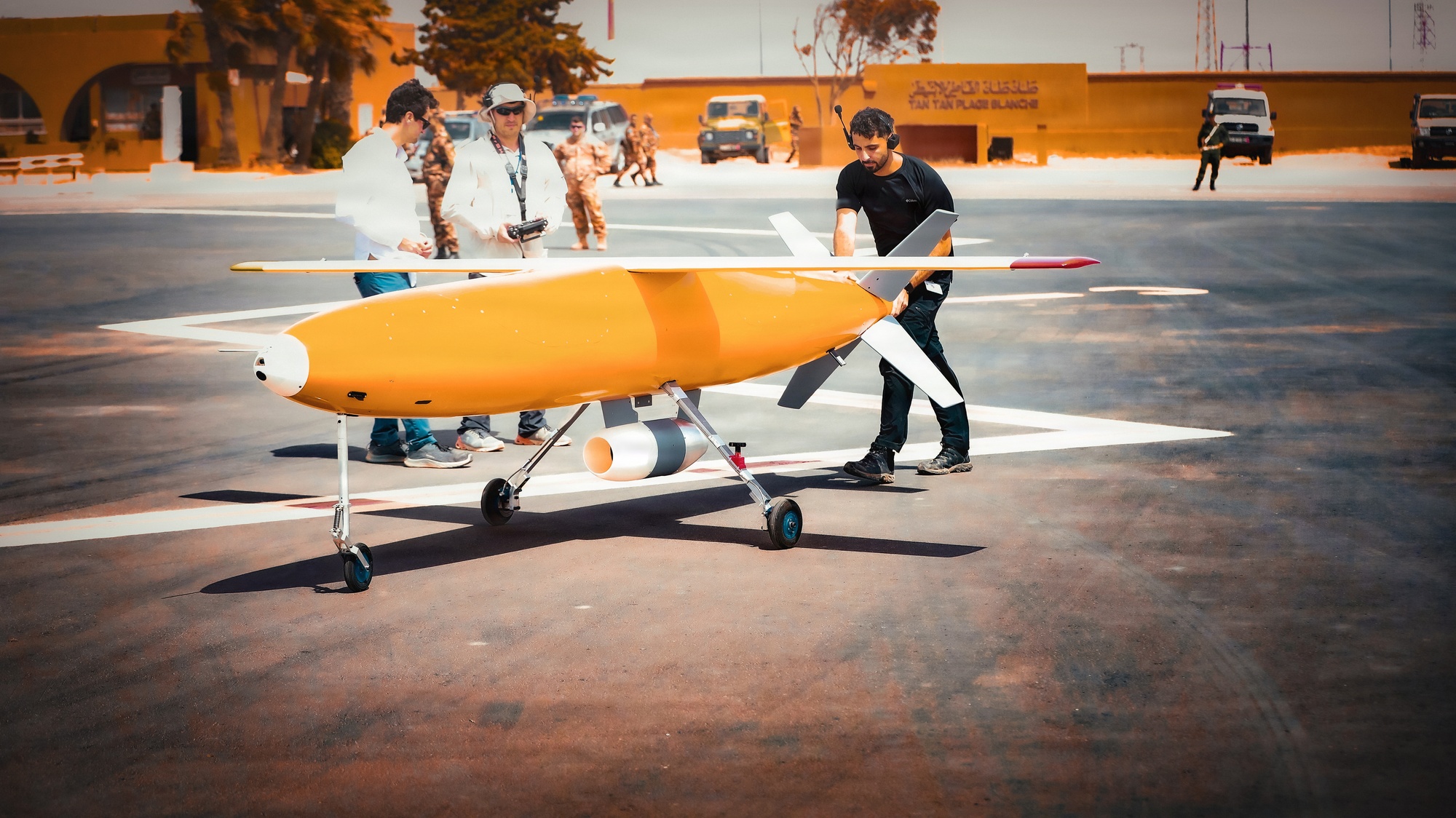 Defense-industry partners prepare a cruise missile at a demonstration in Tan-Tan, Morocco.