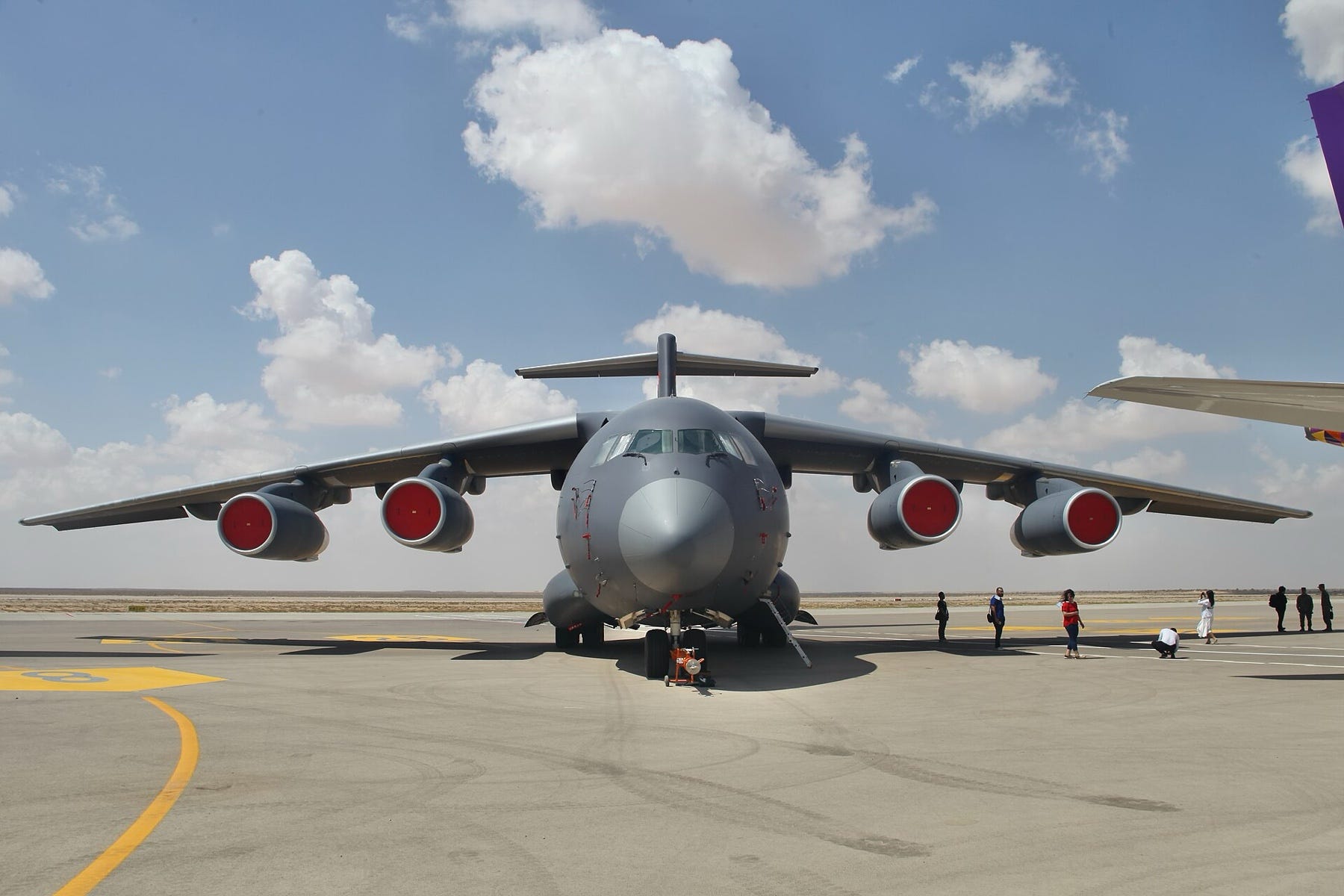 A Chinese military transport aircraft on an airfield