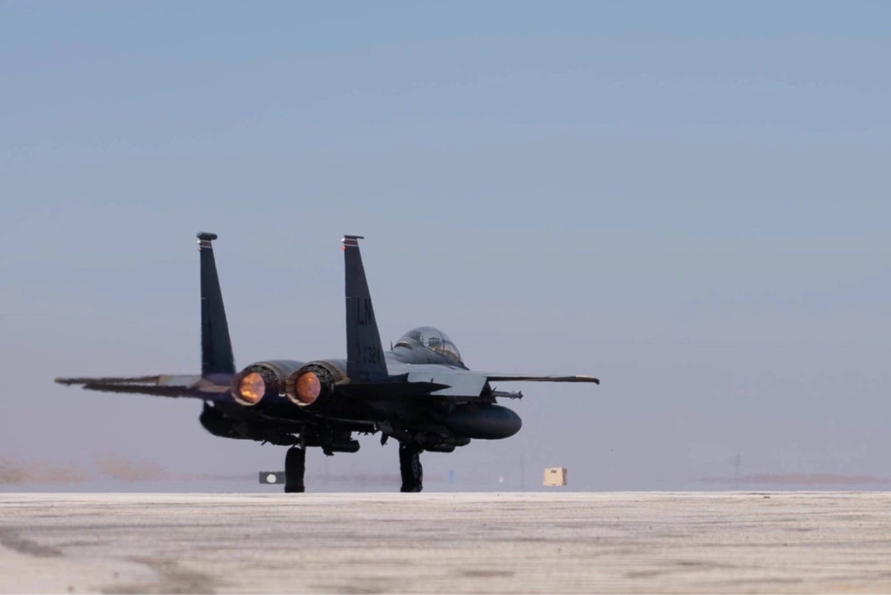 An F-15 aircraft taking off