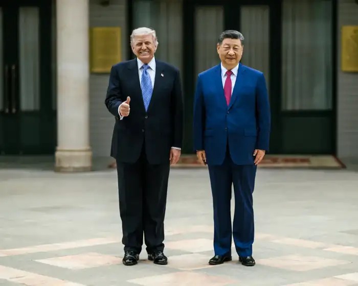 U.S. President Donald Trump and Chinese President Xi Jinping pose for a photograph in Beijing.